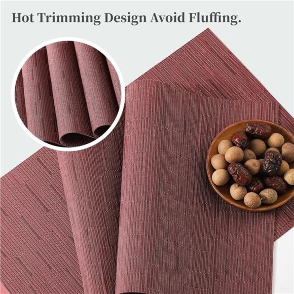 Burgundy Placemats Set of 6 - Heat Resistant Non-Slip Place mats - Picture 5 of 8